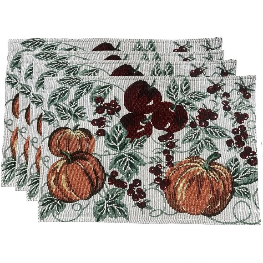 Set Of 4 Autumn Placemats Pumpkins Apples Leaves Tapestry Fall 19